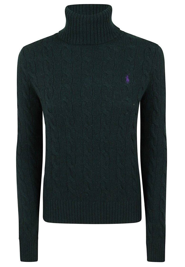 Polo Ralph Lauren Dark Green Wool-Blend Cable-Knit Turtleneck Sweater