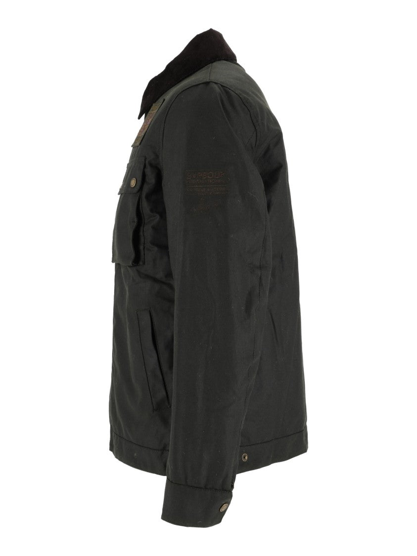 Barbour Waxed Cotton Jacket With High Collar And Structured Finish