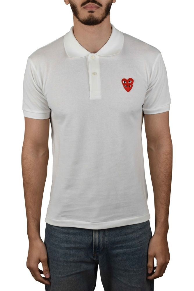 Comme Des Garçons Cotton Polo Shirt With Iconic Heart Emblems
