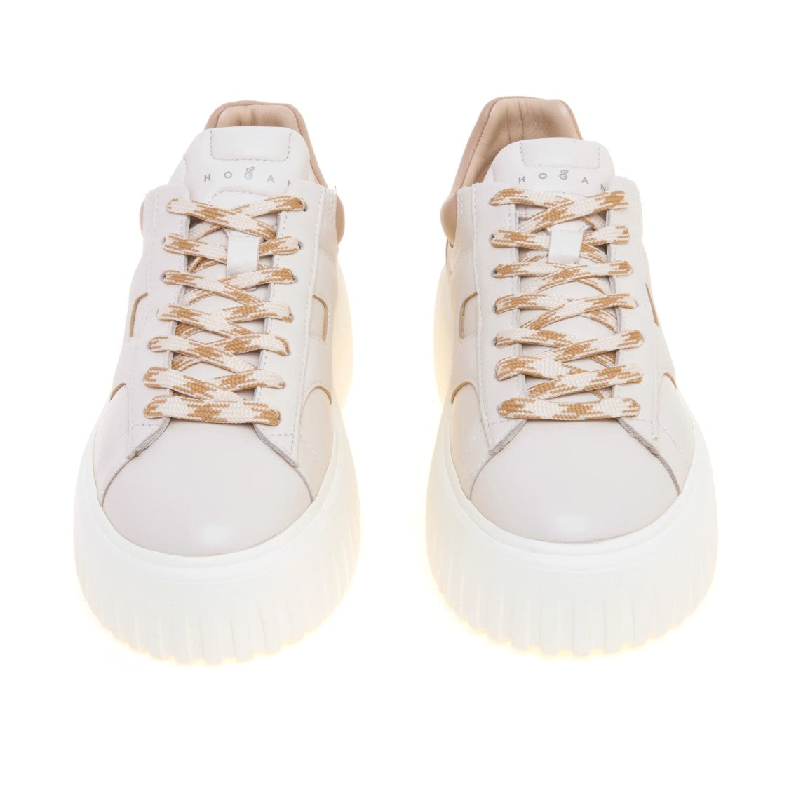 Hogan Ivory H-Stripes Leather Sneakers With Padded Collar