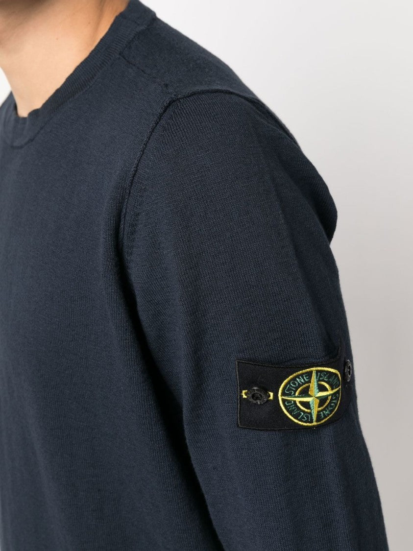 Stone Island Navy Blue Crew Neck Sweater With