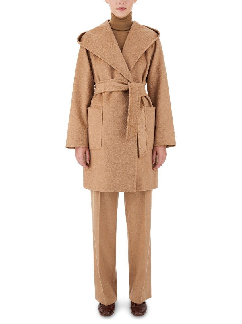 Max Mara Short Camel Coat With Draped Collar