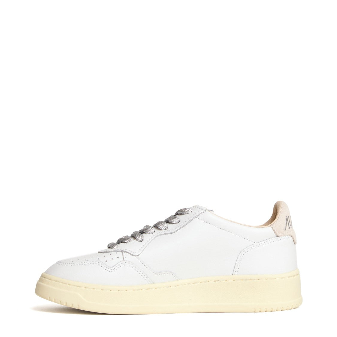Autry White Silver Lurex Leather Medalist Low Sneakers