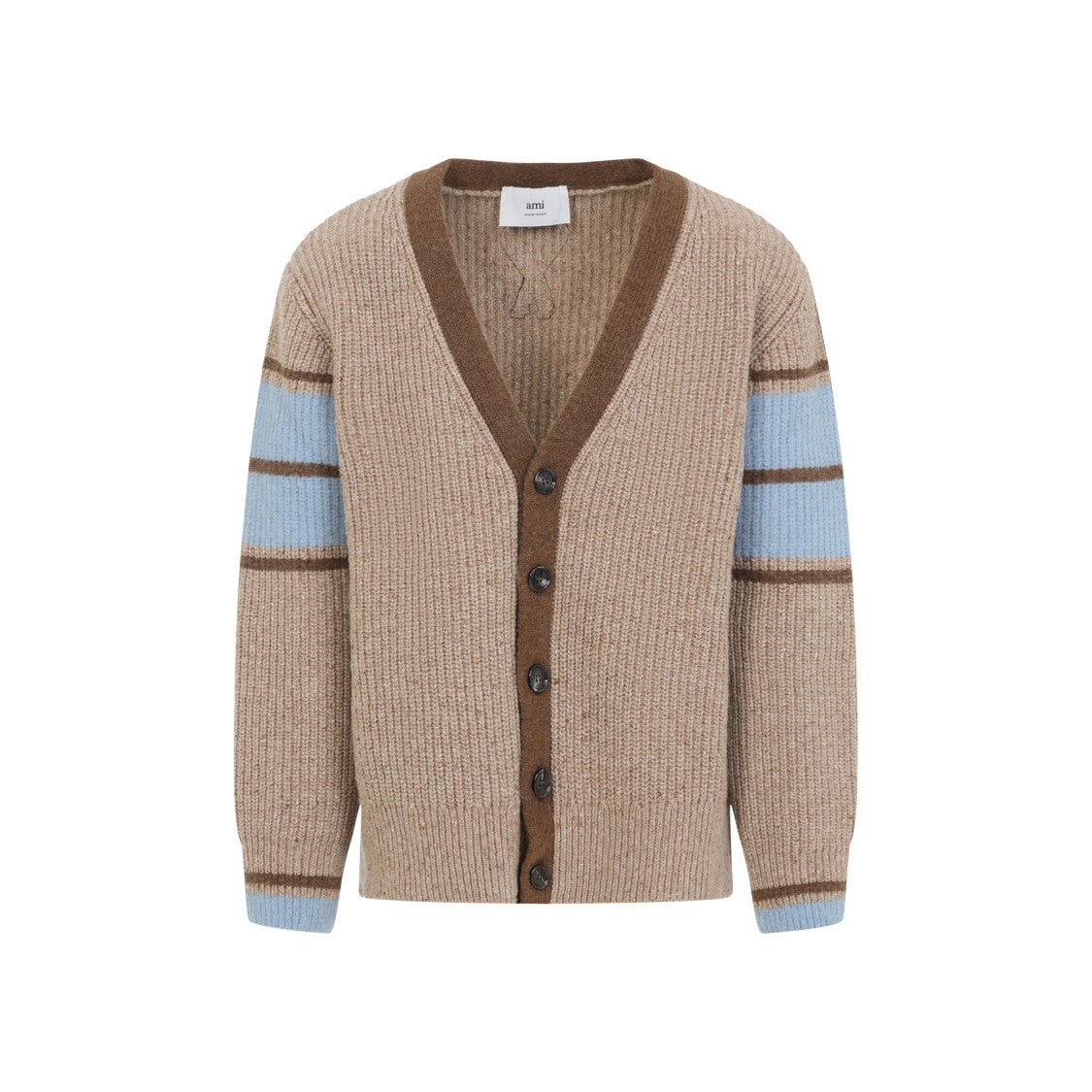 Ami Paris Camel Beige Wool College Cardigan