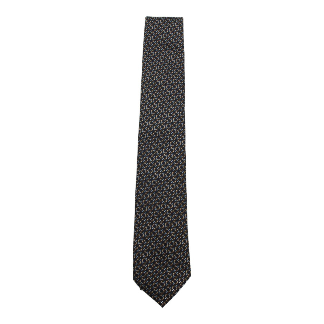 Ferragamo Geometric Patterned Tie With Interlocking Circles In Dark Palette