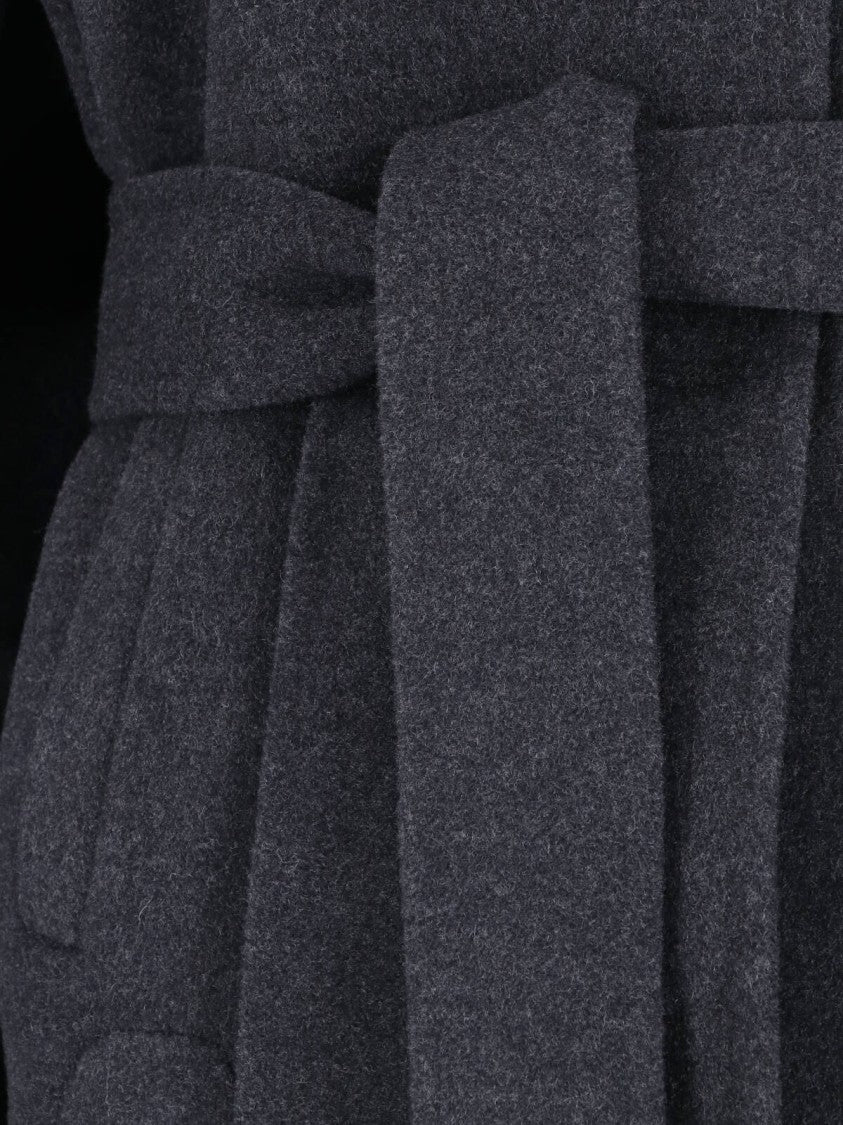 Khaite Textured Grey Wool Jacket With Classic Lapel And Belted Waist