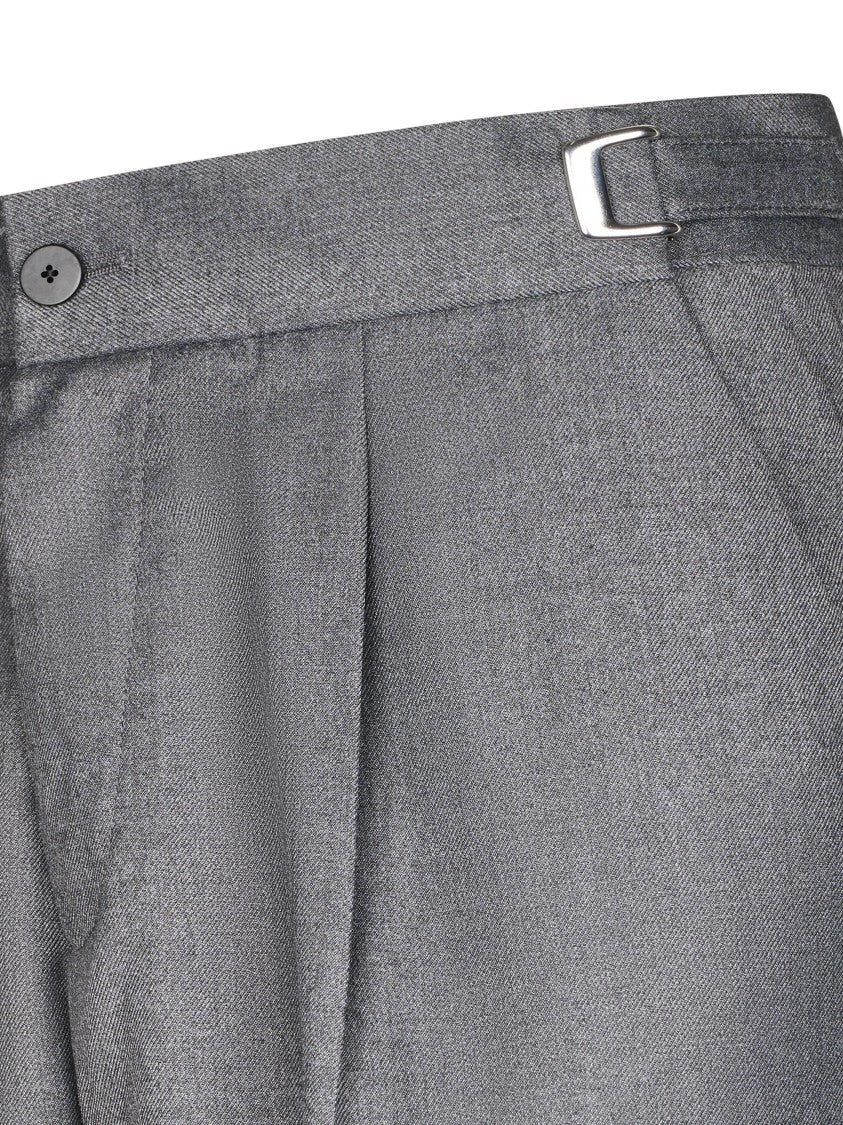 Cellar Door Tailored Grey Trousers With Front Pleat And Adjustable Waistband