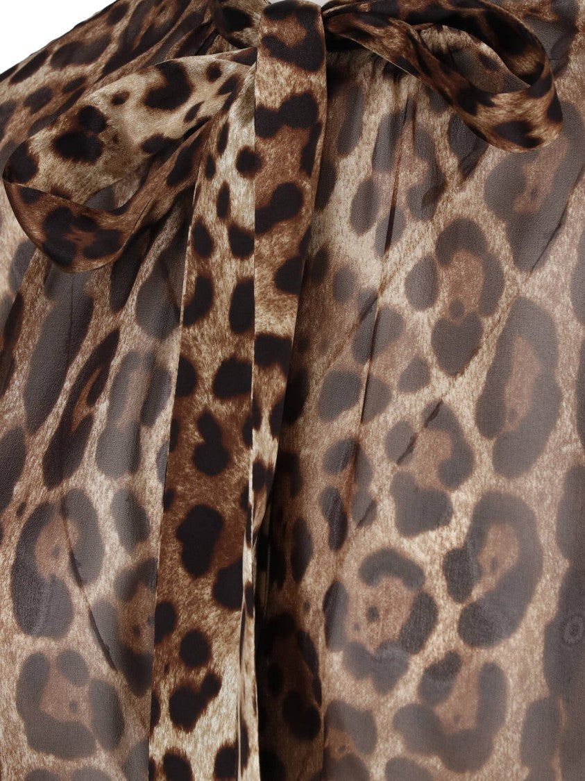 Dolce & Gabbana Silk Animal Print Blouse With Knotted Collar