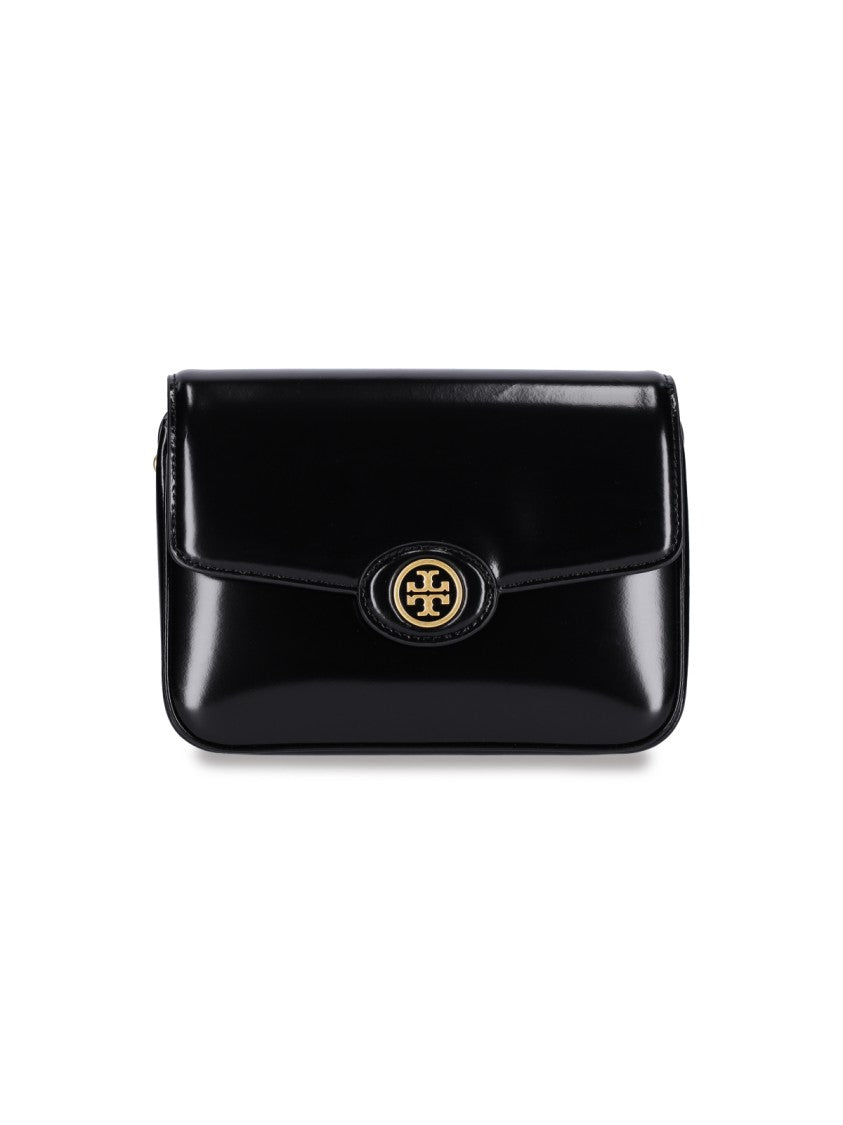Tory Burch "Robinson" Shoulder Bag In Black Brushed Patent Leather