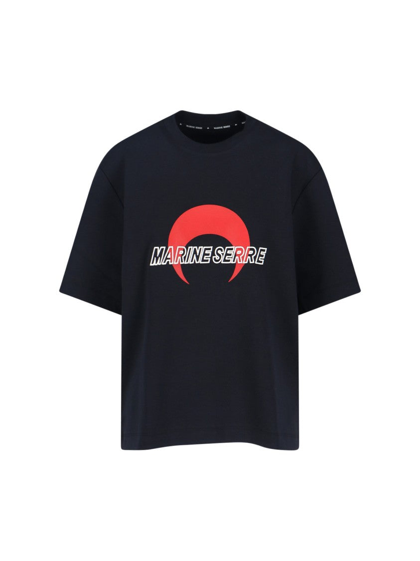 Marine Serre Classic Black T-Shirts And Polos With Minimalist Design