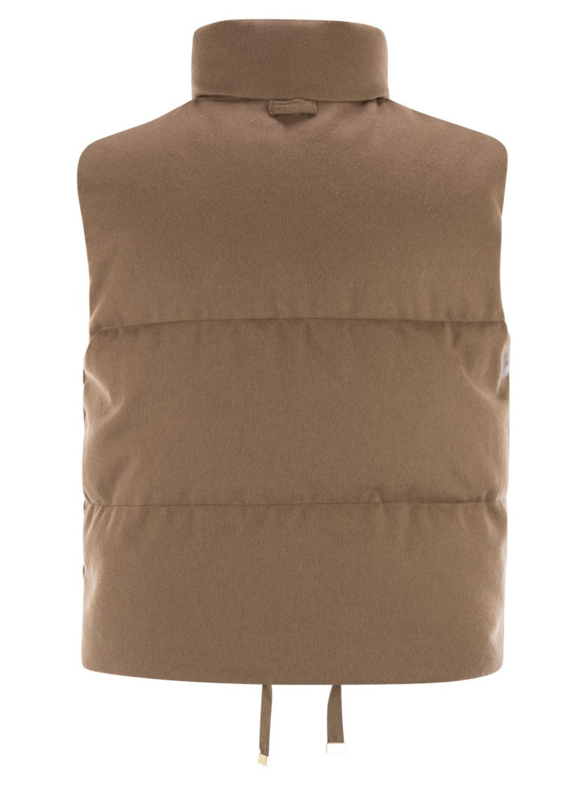 Max Mara Dioniso Reversible Padded Waistcoat In Camel