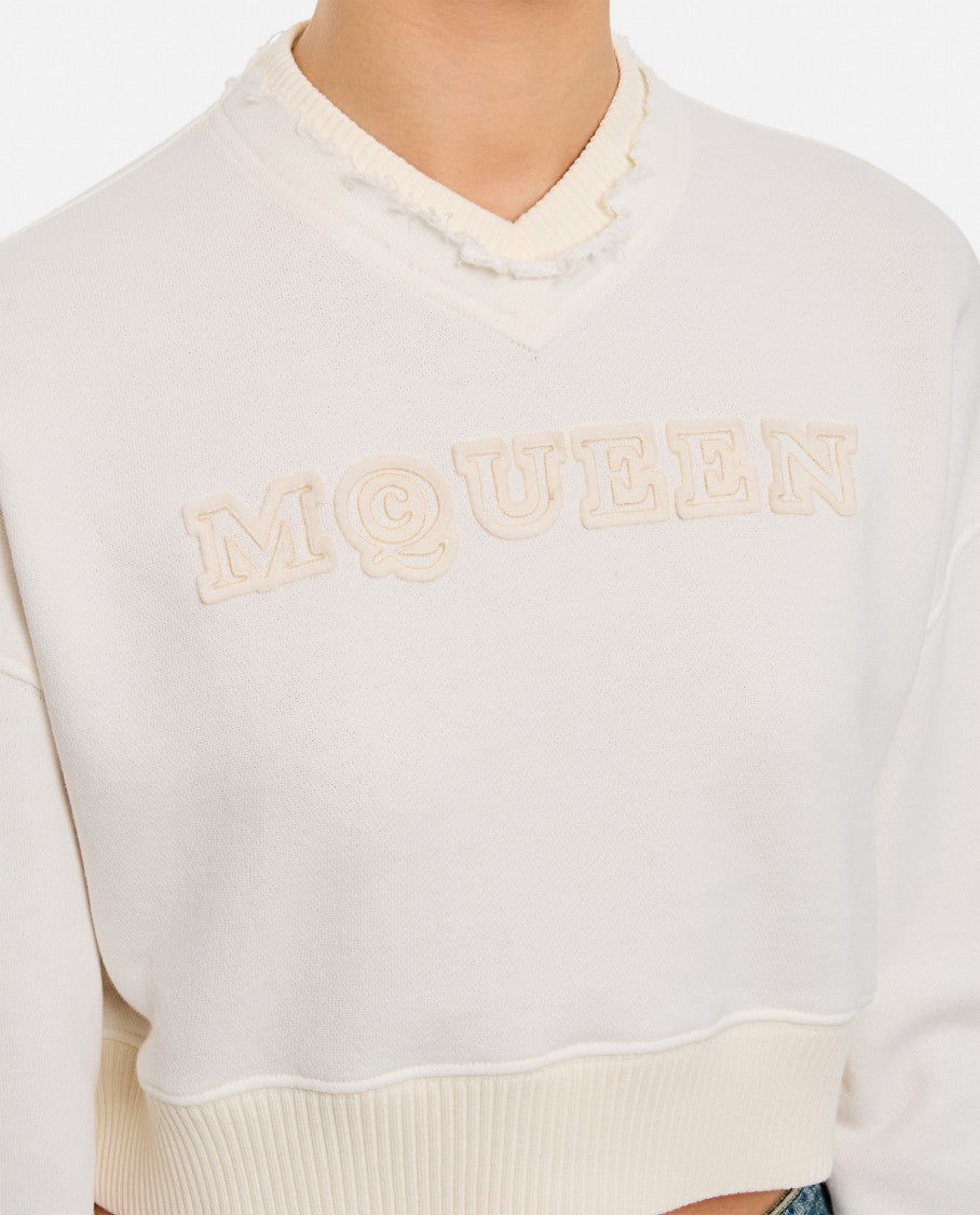 Alexander Mcqueen White Cropped Sweatshirt