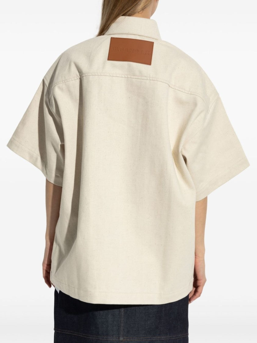Jil Sander Relaxed Fit Beige Shirt With Logo Patch And Button Fastening