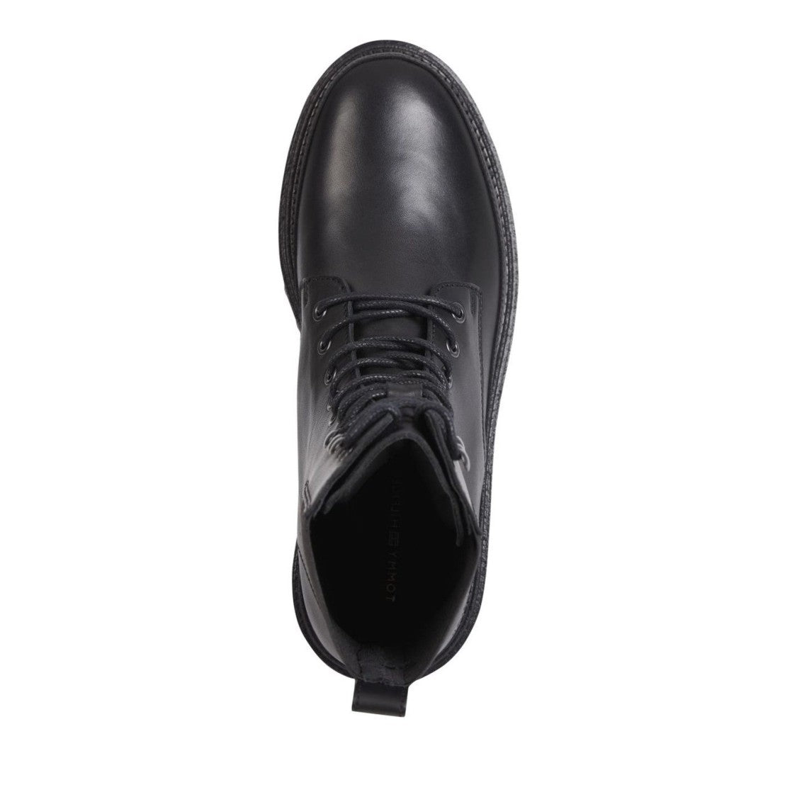 Tommy Hilfiger Black Chunky Sole Lace-Up Elastic Panel Leather Boots