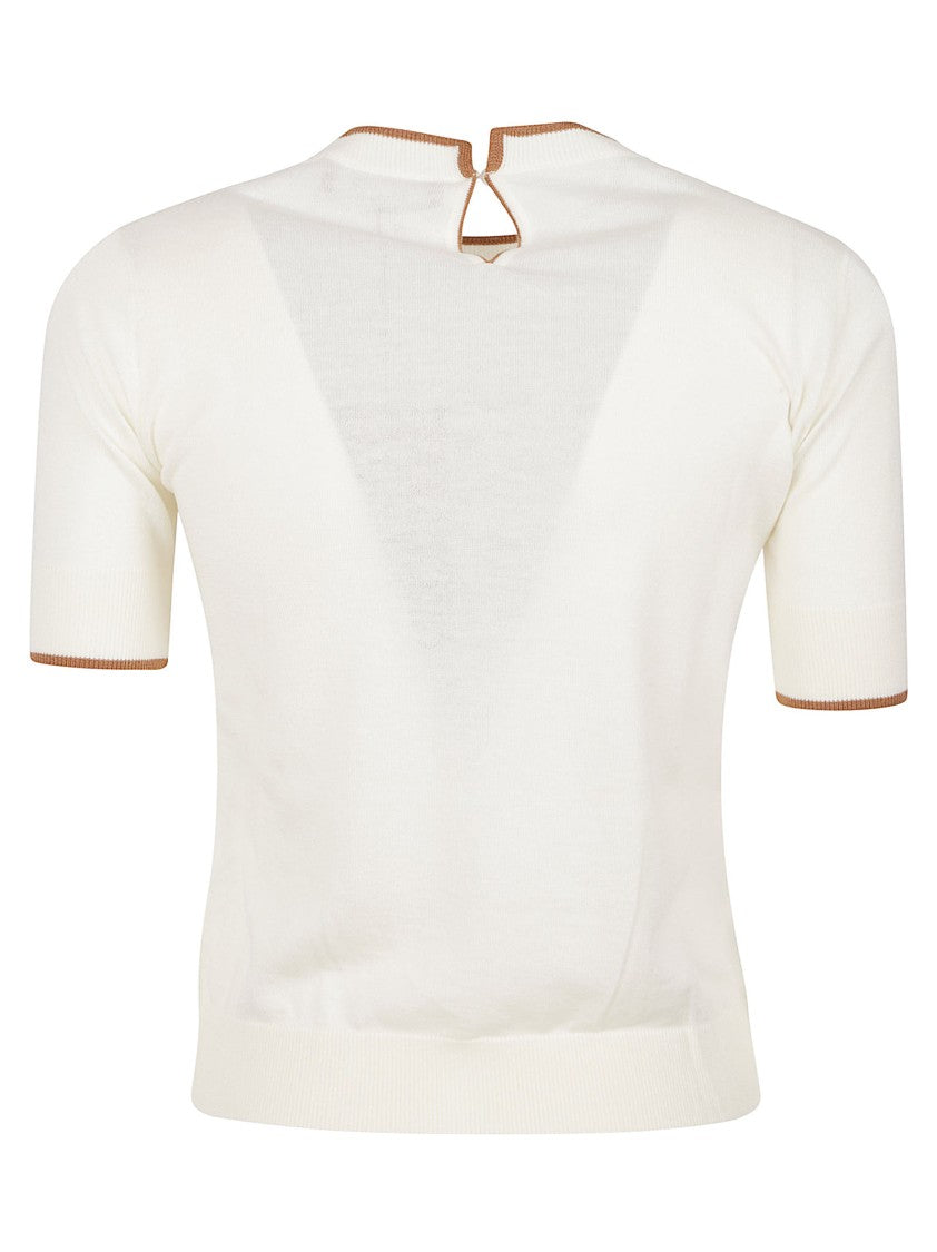 Max Mara Elegant Short-Sleeved Knit Top With Subtle Contrast Trim