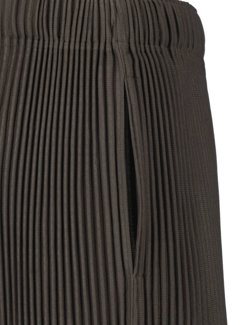 Homme Plissé Issey Miyake Brown Elastic Waist Pleated Straight-Leg Pants
