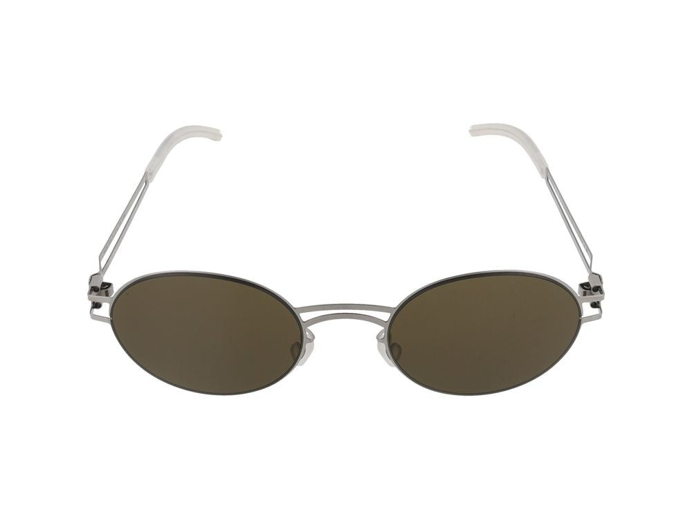 Mykita Shiny Silver Metal Frame Round Lens Sunglasses