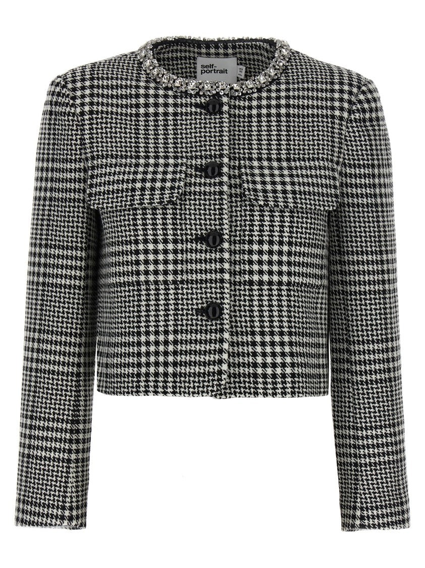 Self-Portrait Houndstooth Crystal Trim' Blazer
