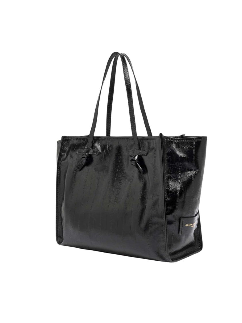 Gianni Chiarini Black Embossed Logo Leather Tote Bag
