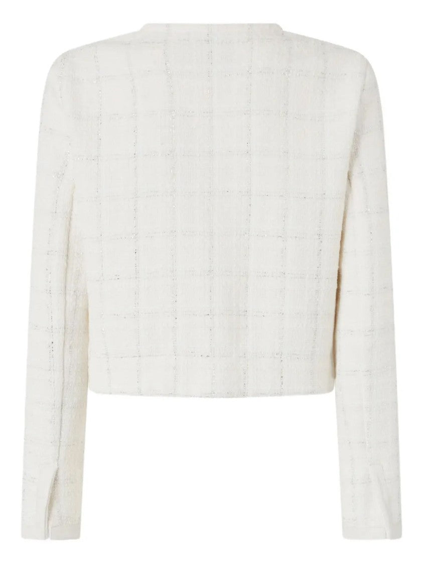 Pinko Cropped White Jacket With Textured Fabric
