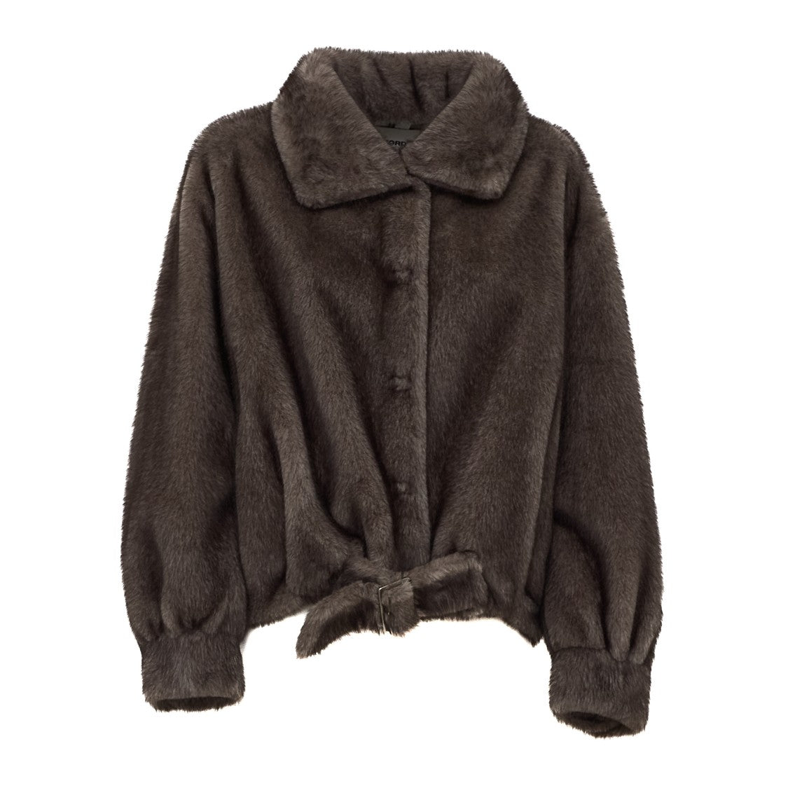 Sword Short Collared Belted Fake Fur Jacket