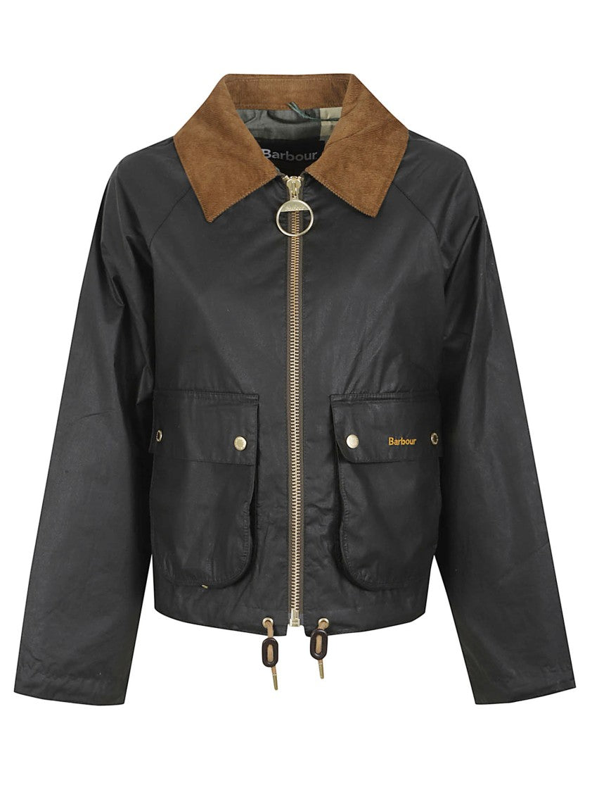 Barbour Cropped Waxed Cotton Jacket With Tartan Lining