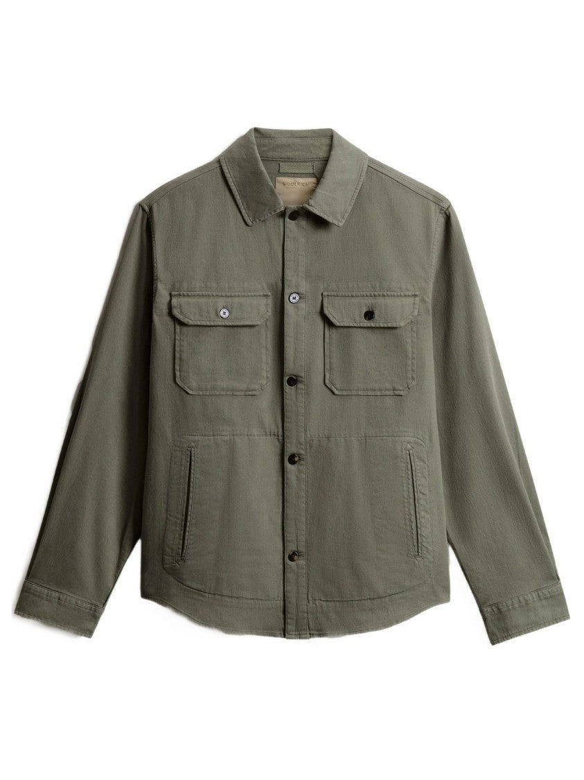 Woolrich Boxy Olive Green Flap Overshirt