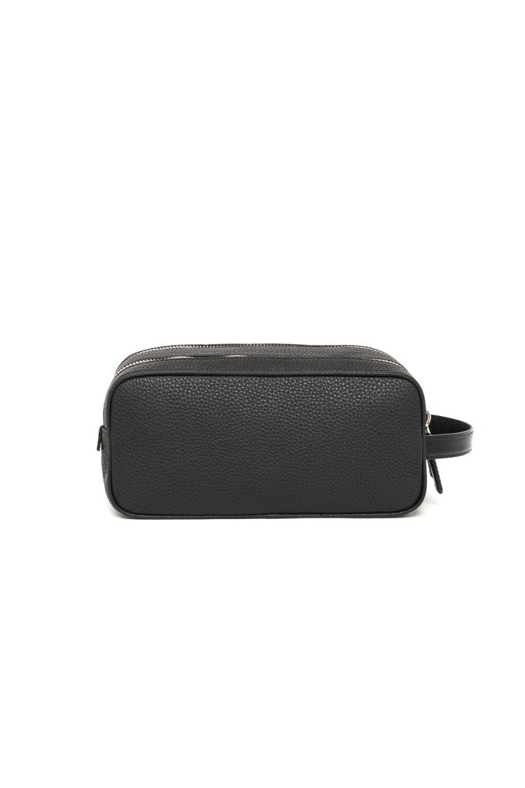 Santoni Textured Leather Belt Bag With Dual Compartments And Silver Accents
