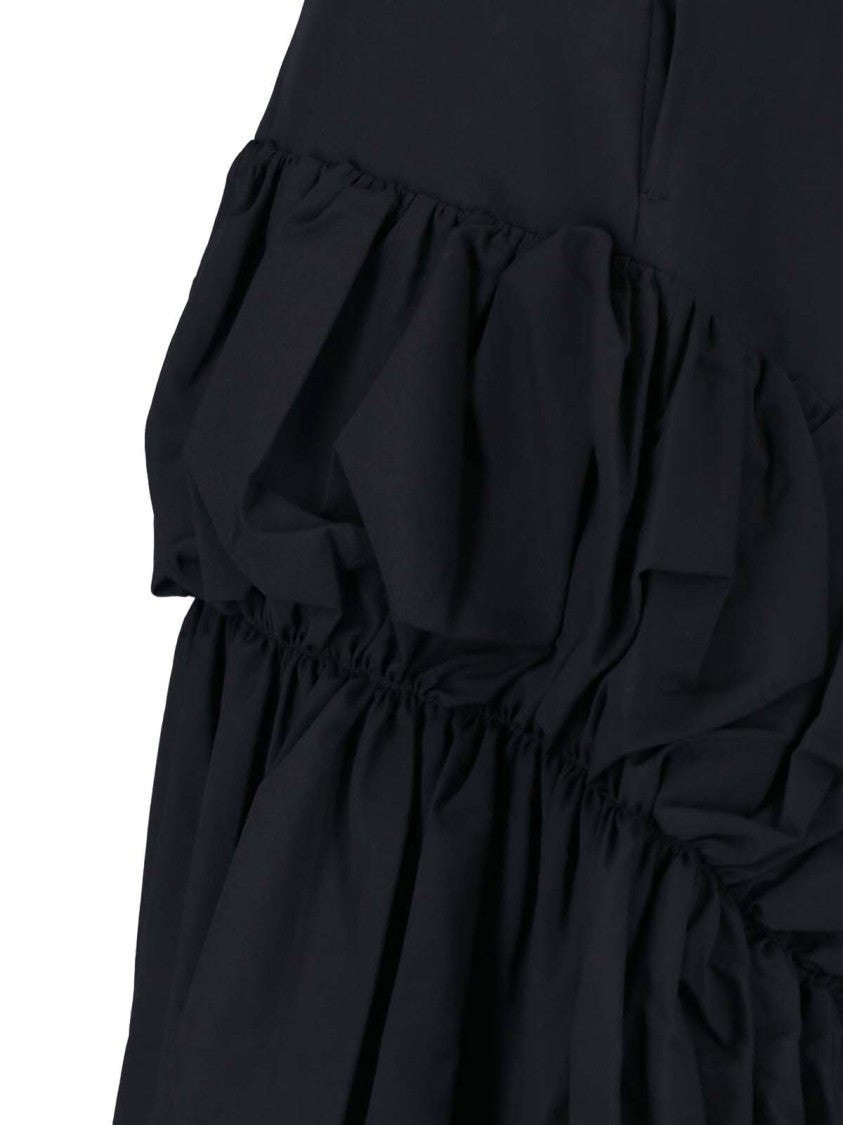 Comme Des Garçons Asymmetric Midi Skirt With Draped Detailing In Black Wool