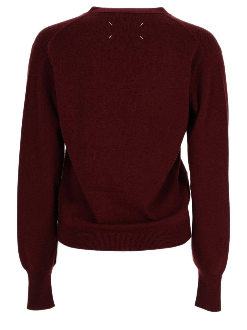 Maison Margiela Bordeaux Virgin Wool V-Neck Cardigan