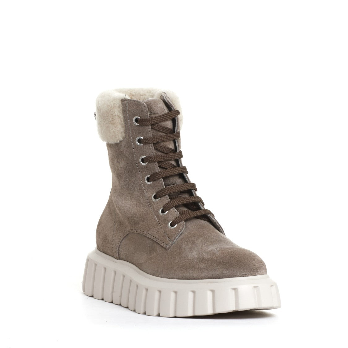 Voile Blanche Gray Suede Ankle Boots With Eco-Fur Inserts