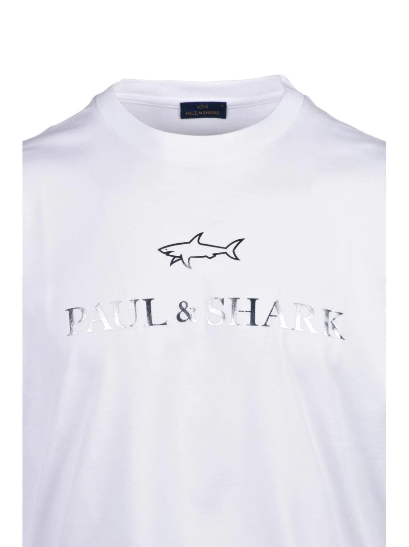 Paul & Shark Indigo Cotton T-Shirt With Metallic Logo And Minimalist Design
