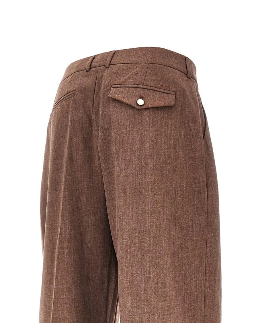 Thestroy Brown Anthem Cotton-Blend Pleated Wide-Leg Pants