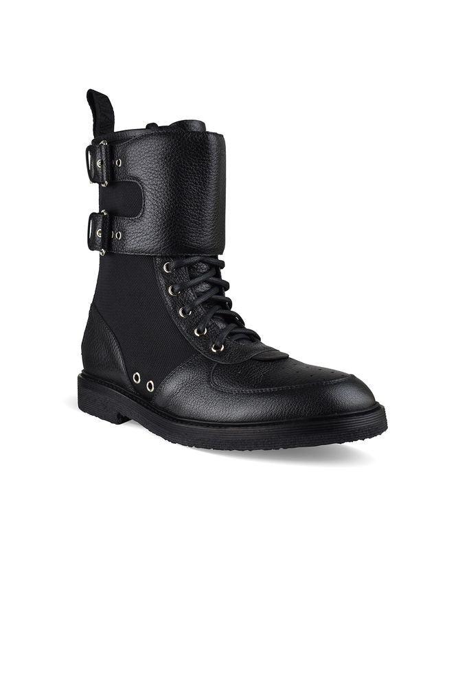Balmain Canvas And Black Leather Booties