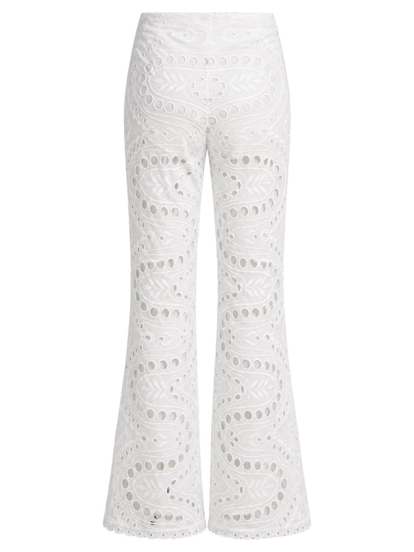 Charo Ruiz Ibiza White Stern Eyelet Flared Cotton-Blend Pants