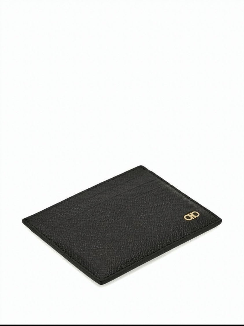 Salvatore Ferragamo Calf Leather Card Wallet With Metallic Logo Accent