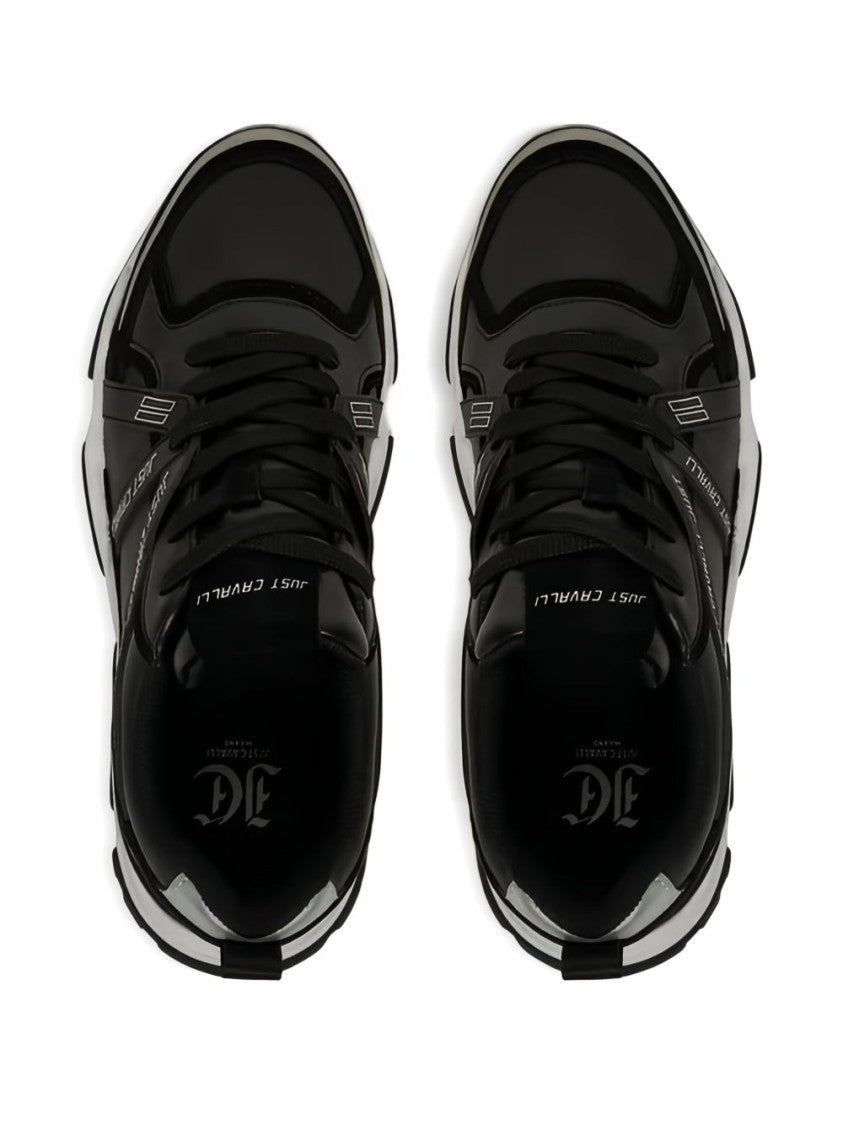 Just Cavalli Panelled Black Low-Top Sneakers