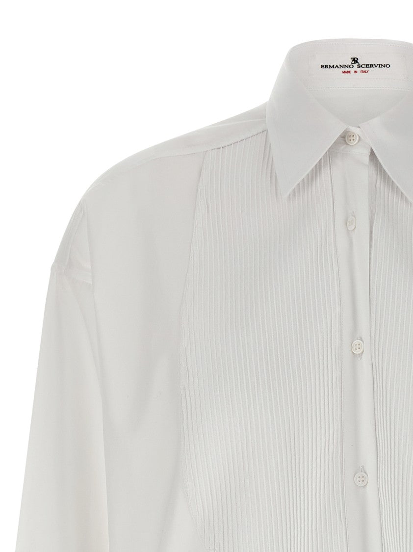 Ermanno Scervino Cropped Cotton Poplin Shirt With Plastron Detail
