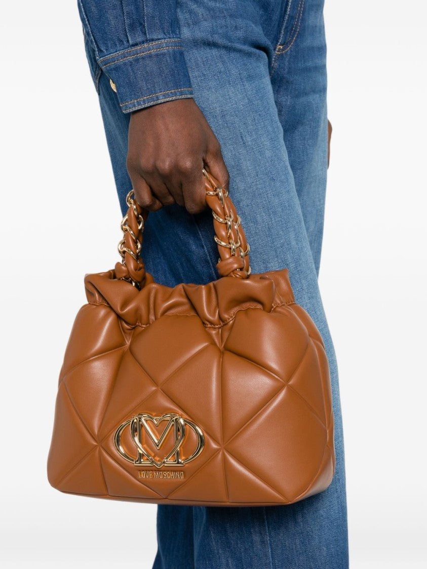 Love Moschino Quilted Brown Handbag With Braided Handle And Gold Accents
