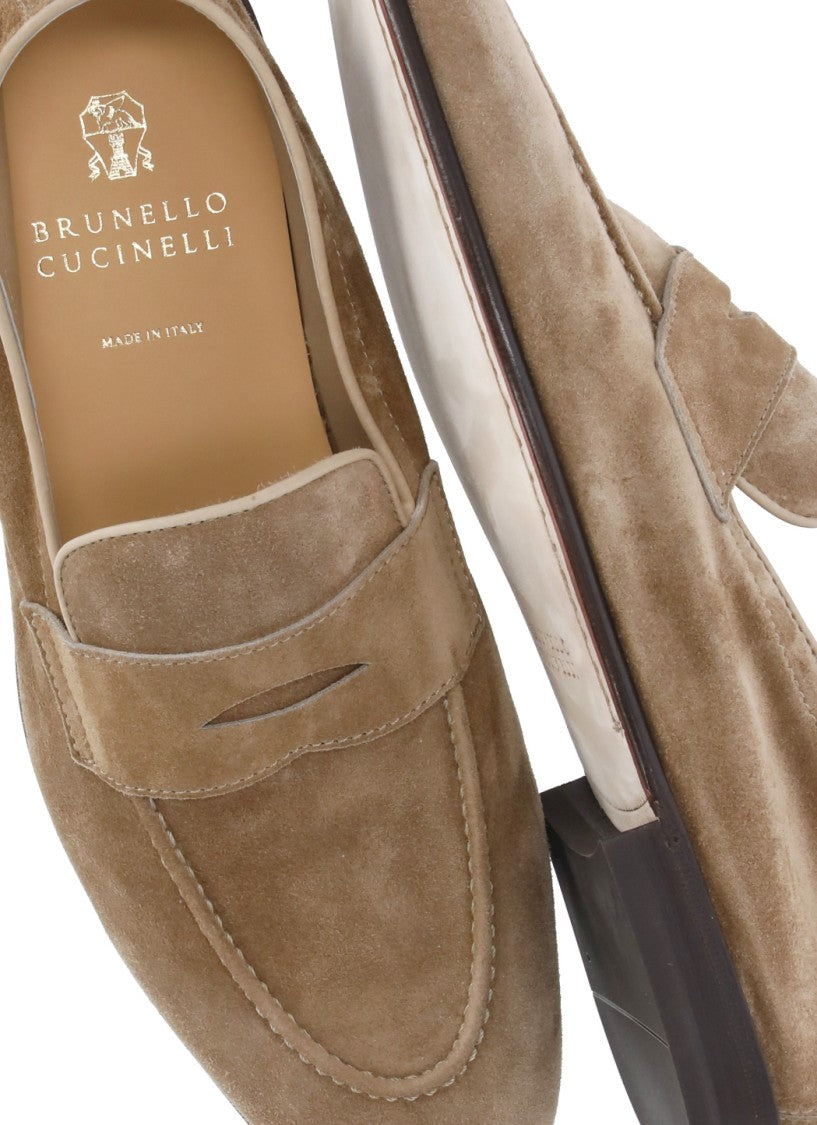 Brunello Cucinelli Beige Round Toe Suede Loafers