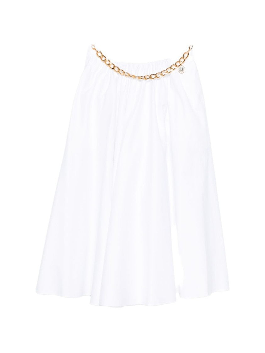 Elisabetta Franchi Flared White Midi Skirt With Gold Chain Detail
