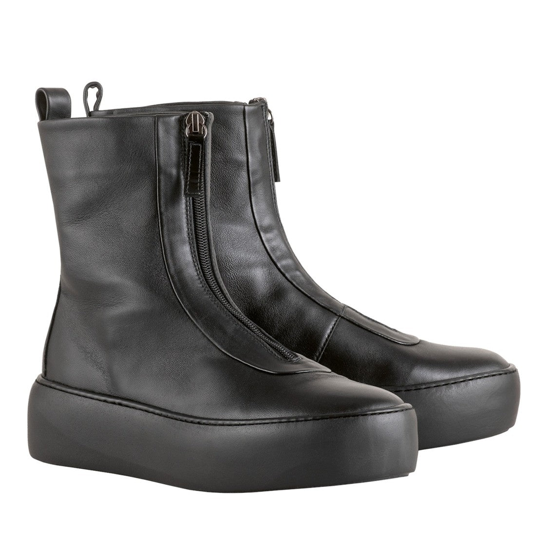 Högl Black Dylan Smooth Leather Front Zipper Wedge Ankle Boots
