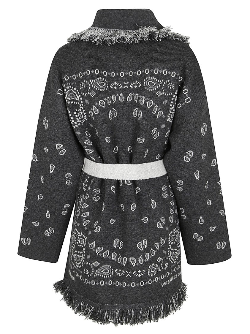 Alanui Bandana Jacquard Cashmere Cardigan With Fringed Edges