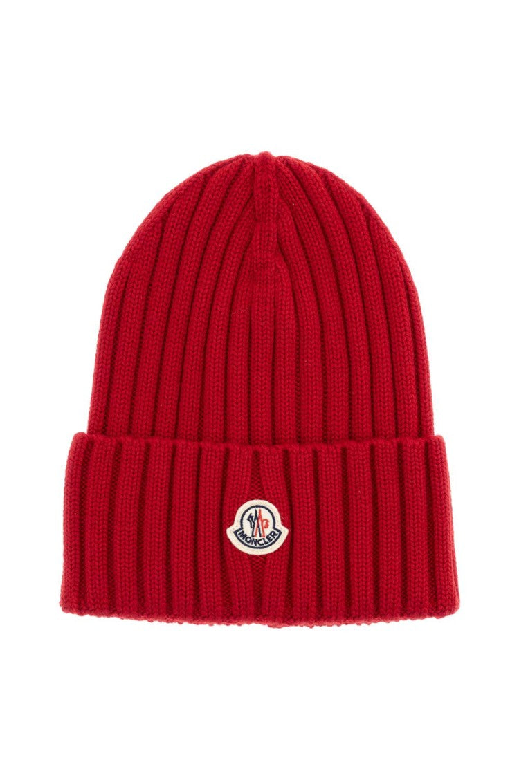 Moncler Red Cable Knit Wool Hat