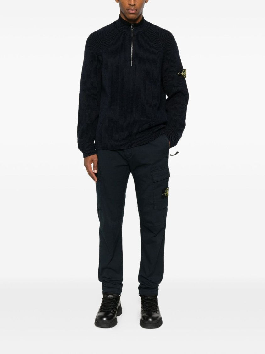Stone Island Half-Zip Ribbed Knit Sweater With High Collar