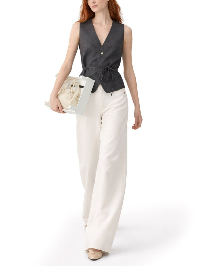 Jacquemus Neutrals Ovalo Contrast Stitching Cotton Wide-Leg Pants