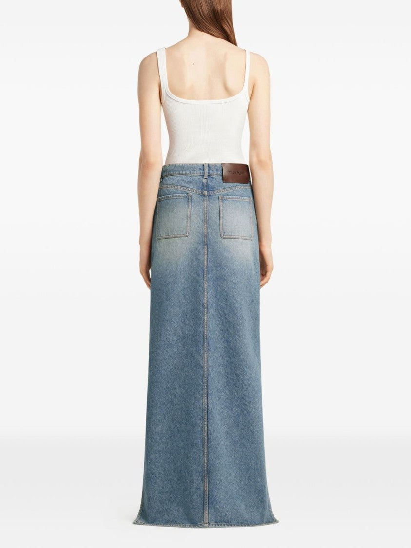 Courrèges High-Low Denim Maxi Skirt With Classic Five-Pocket Styling