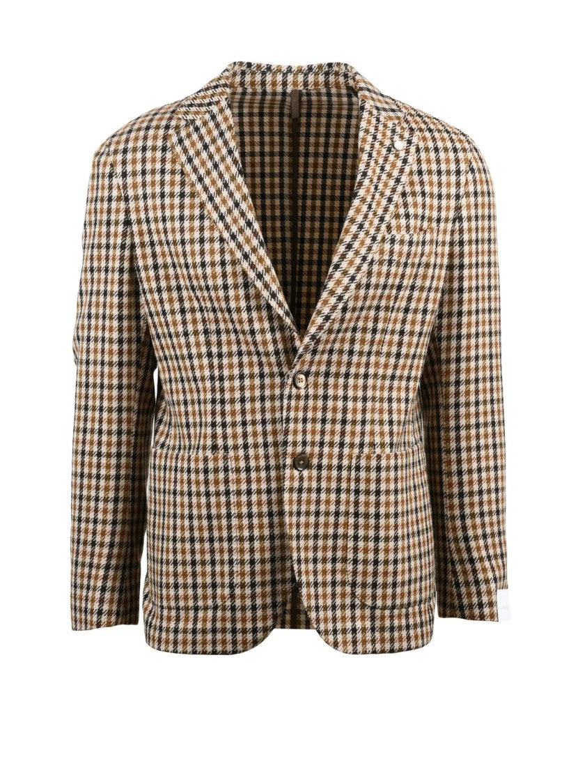 Luigi Bianchi Rounded Checkered Jacket In Beige And Brown Tones