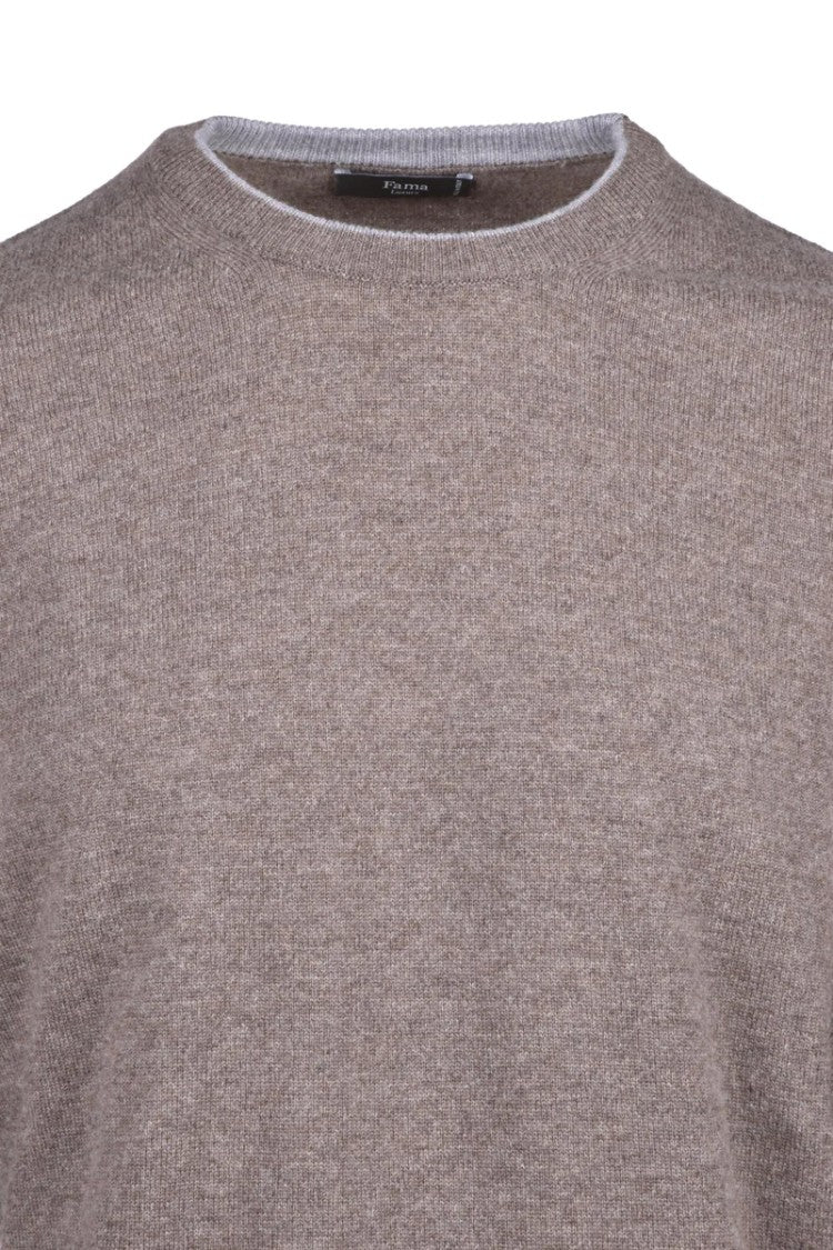 Fama Brown Crew Neck Merino Wool Cashmere Pullover