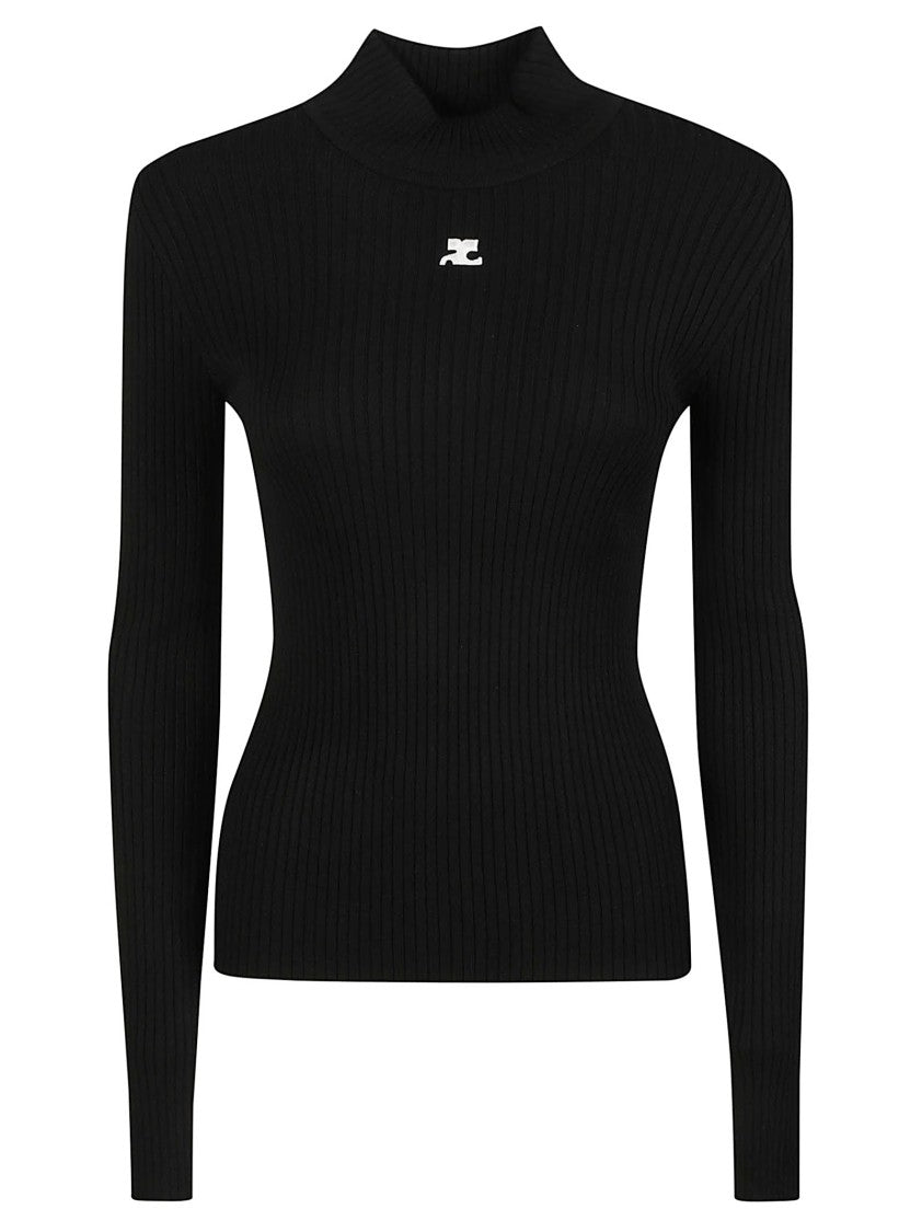 Courrèges Reedition Fitted Ribbed Mock Neck Sweater